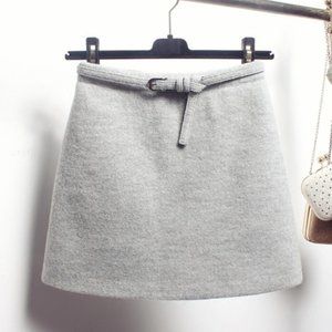 Gray Woolen Mini A-line Skirt